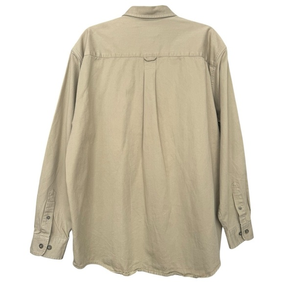 Vintage Eddie Bauer Cotton Twill Button Up Shirt Size Large Tan Classic 80s 90s - Picture 5 of 6